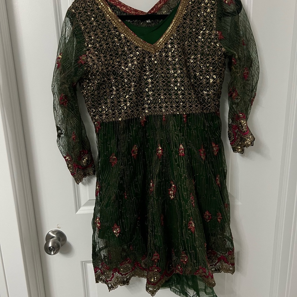 Elegant Green and Gold Peplum Top